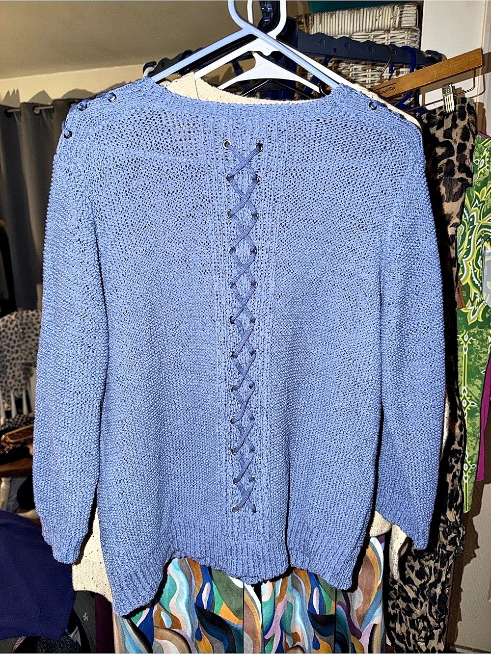 NorthStyle Blue Lace-Up Knit Sweater Like New L